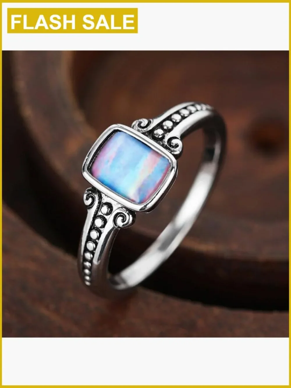 925 Silver Plated Rainbow Moonstone Mood Ring Engagement Ring Size 6.5